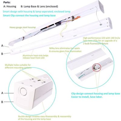Supporto per scure 2ft 4ft 8ft 46W 38W 30W Lampade a LED Batten Lampade per uso industriale commerciale