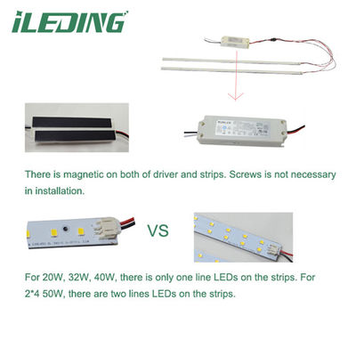 160lm/w Materiale magnetico 2' x 4' Troffer Kit di aggiornamento lineare per driver di montaggio magnetico