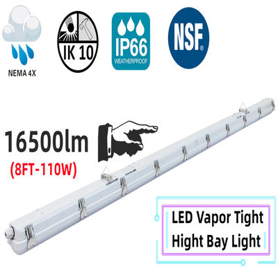 Materiale PC 8FT 110W LED Vapor Tight Tri Proof Light IP66 NEMA 4X Per il lavaggio di auto da fattoria