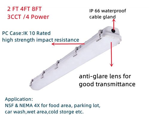 DLC IP66 35W 46W 4FT LED Vapor Tight Garage Light Fixture per soluzioni di illuminazione di lunga durata