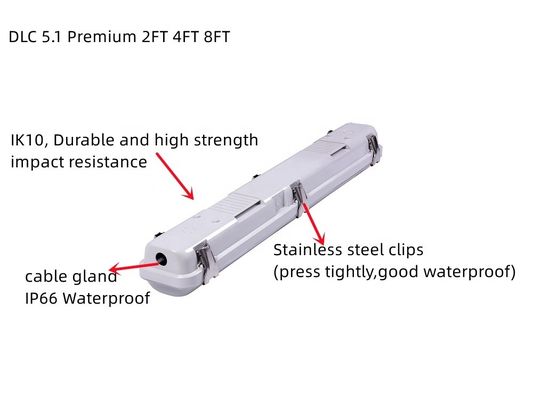 DLC IP66 35W 46W 4FT LED Vapor Tight Garage Light Fixture per soluzioni di illuminazione di lunga durata